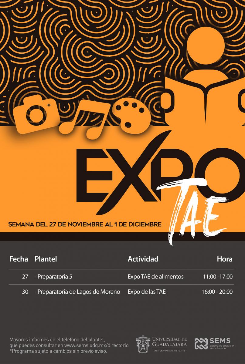 Calendario de actividades de Expo TAE de la semana del 27 de noviembre al 1 de diciembre