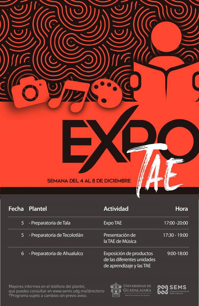 Calendario de actividades de Expo TAE de la semana del 4 al 8 de diciembre